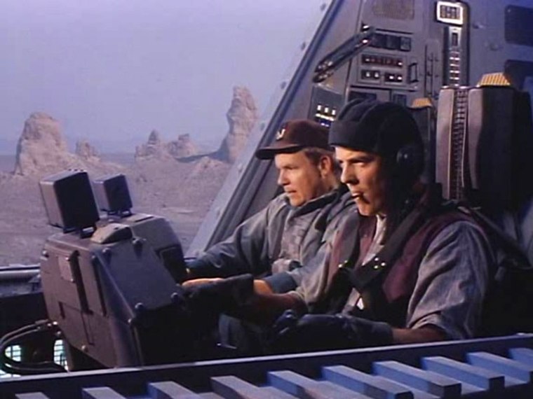 "Concentrate, Stumpy. If the viewer sees how serious we are they might not notice the shite bluescreen effects"